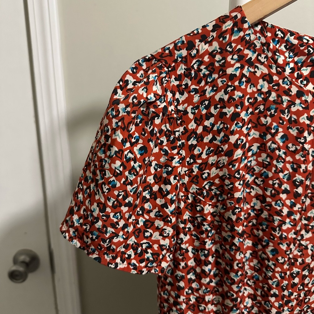 One Clothing Red White Blue Heart Cheetah Print Mini Short Sleeve Dress size XS - Picture 2 of 6